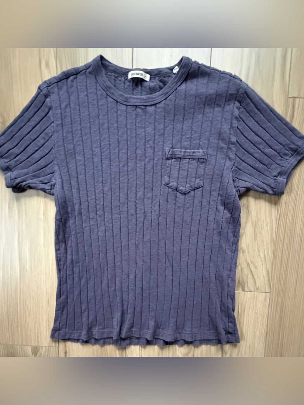 Buck Mason Men's M Vintage Jacquard Rib Pocket Tee Shirt Purple Blu 100% Cotton